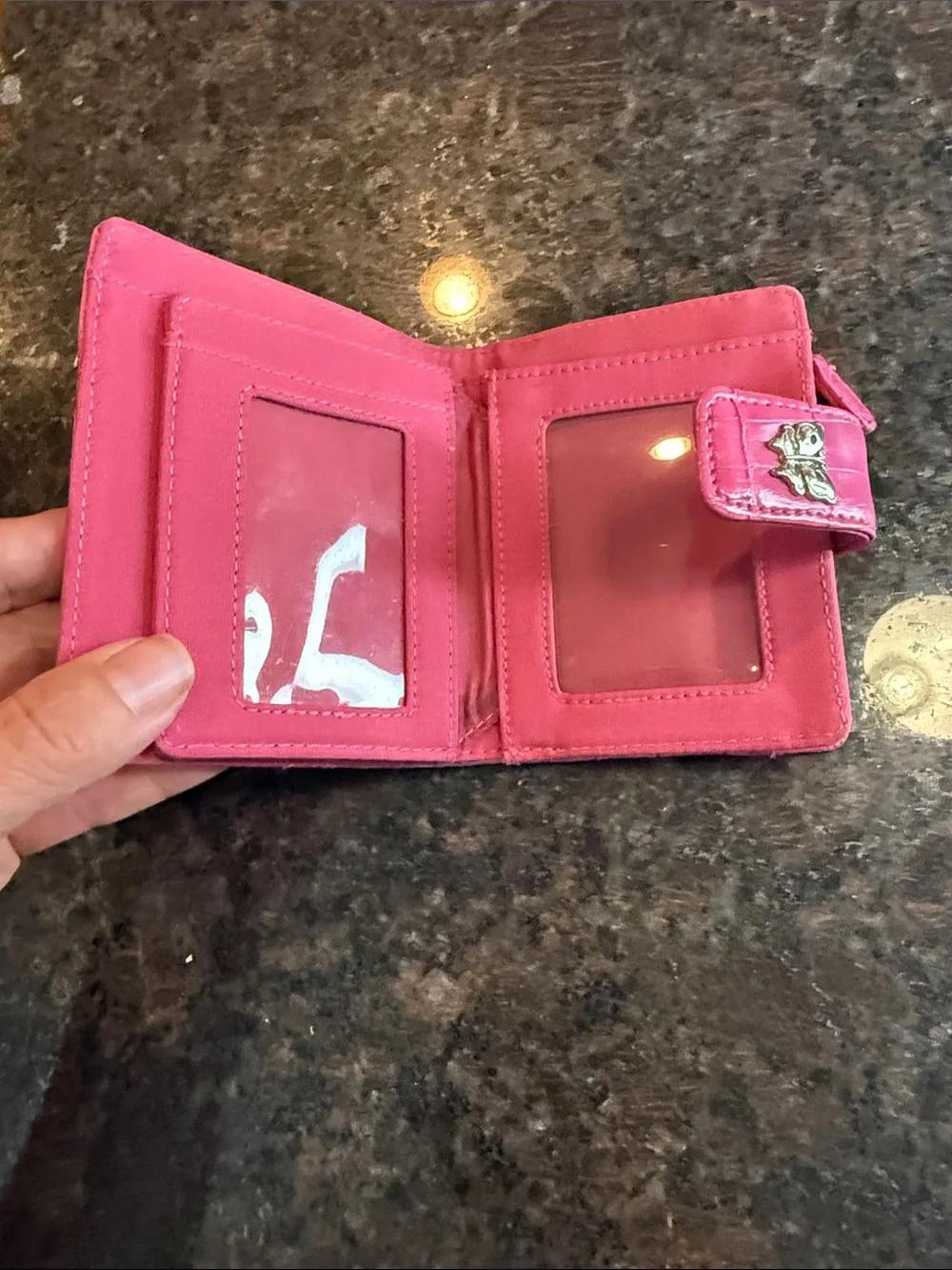 Vintage Pink Croc-Textured Butterfly Snap Wallet - Women